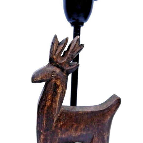 Christmas Reindeer Candle Holder Metal & Wood Rustic Mission 11" for Pillar - Picture 6 of 7